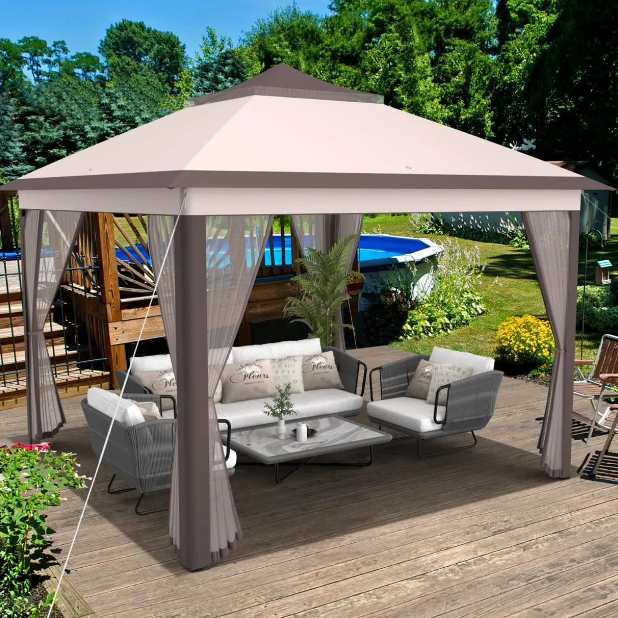 Tangkula 11x11 Ft Pop up Gazebo, 2-Tier Patio Gazebo with Netting, Carry Bag