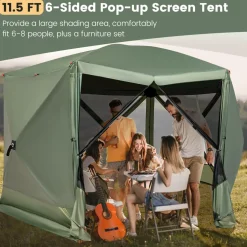 Tangkula 11.5x11.5 Ft Pop Up Gazebo with Netting, Portable Screen Tent with 6 Sided Mesh Walls