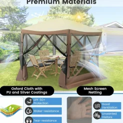 Tangkula 11.5x11.5 Ft Pop Up Gazebo with Netting, Portable Screen Tent with 6 Sided Mesh Walls