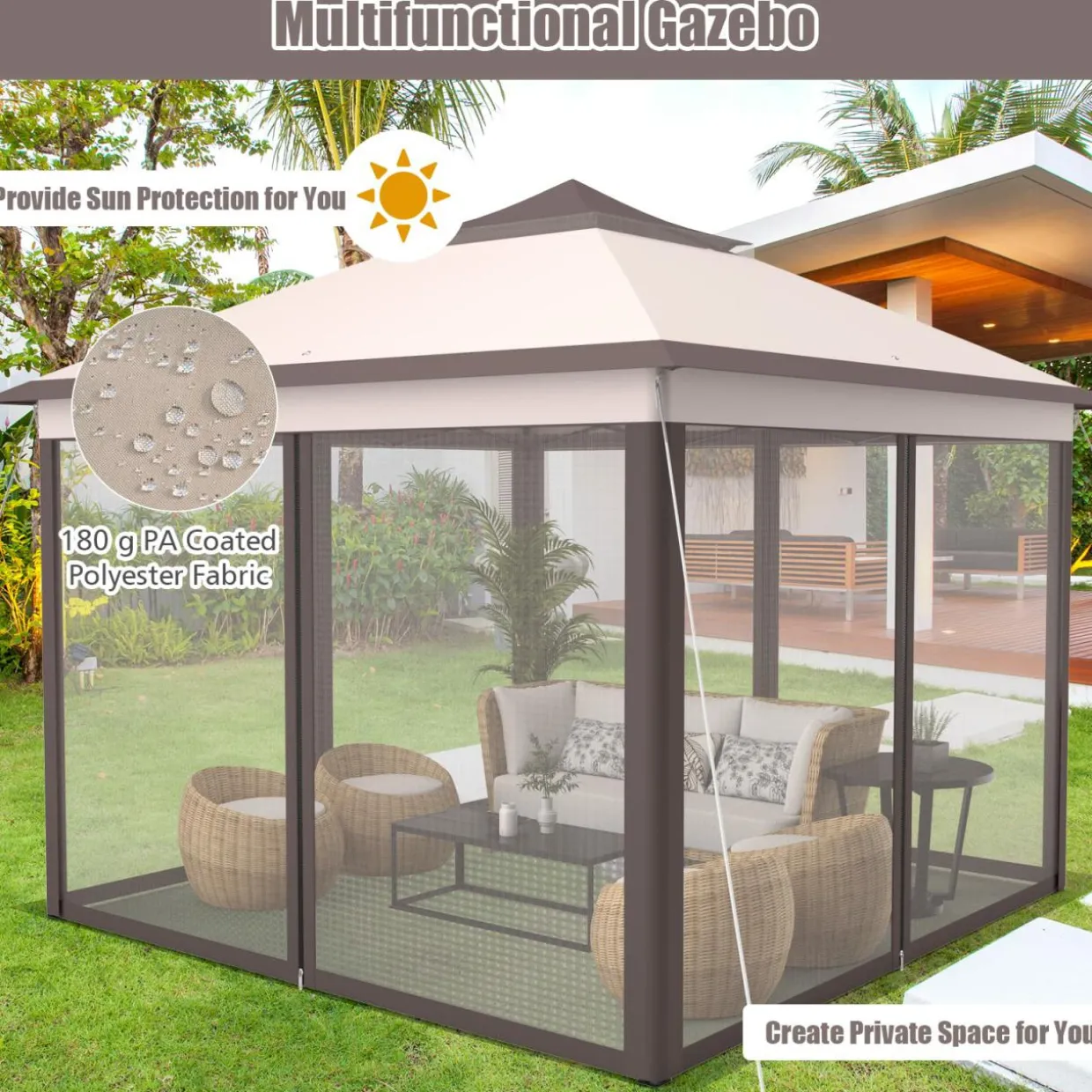 Tangkula 11x11 Ft Pop up Gazebo, 2-Tier Patio Gazebo with Netting, Carry Bag