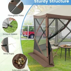 Tangkula 11.5x11.5 Ft Pop Up Gazebo with Netting, Portable Screen Tent with 6 Sided Mesh Walls