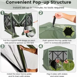 Tangkula 11.5x11.5 Ft Pop Up Gazebo with Netting, Portable Screen Tent with 6 Sided Mesh Walls