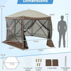 Tangkula 11.5x11.5 Ft Pop Up Gazebo with Netting, Portable Screen Tent with 6 Sided Mesh Walls