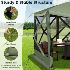 Tangkula 11.5x11.5 Ft Pop Up Gazebo with Netting, Portable Screen Tent with 6 Sided Mesh Walls