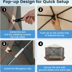 Tangkula 11.5x11.5 Ft Pop Up Gazebo with Netting, Portable Screen Tent with 6 Sided Mesh Walls