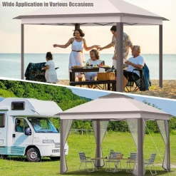 Tangkula 11x11 Ft Pop up Gazebo, 2-Tier Patio Gazebo with Netting, Carry Bag