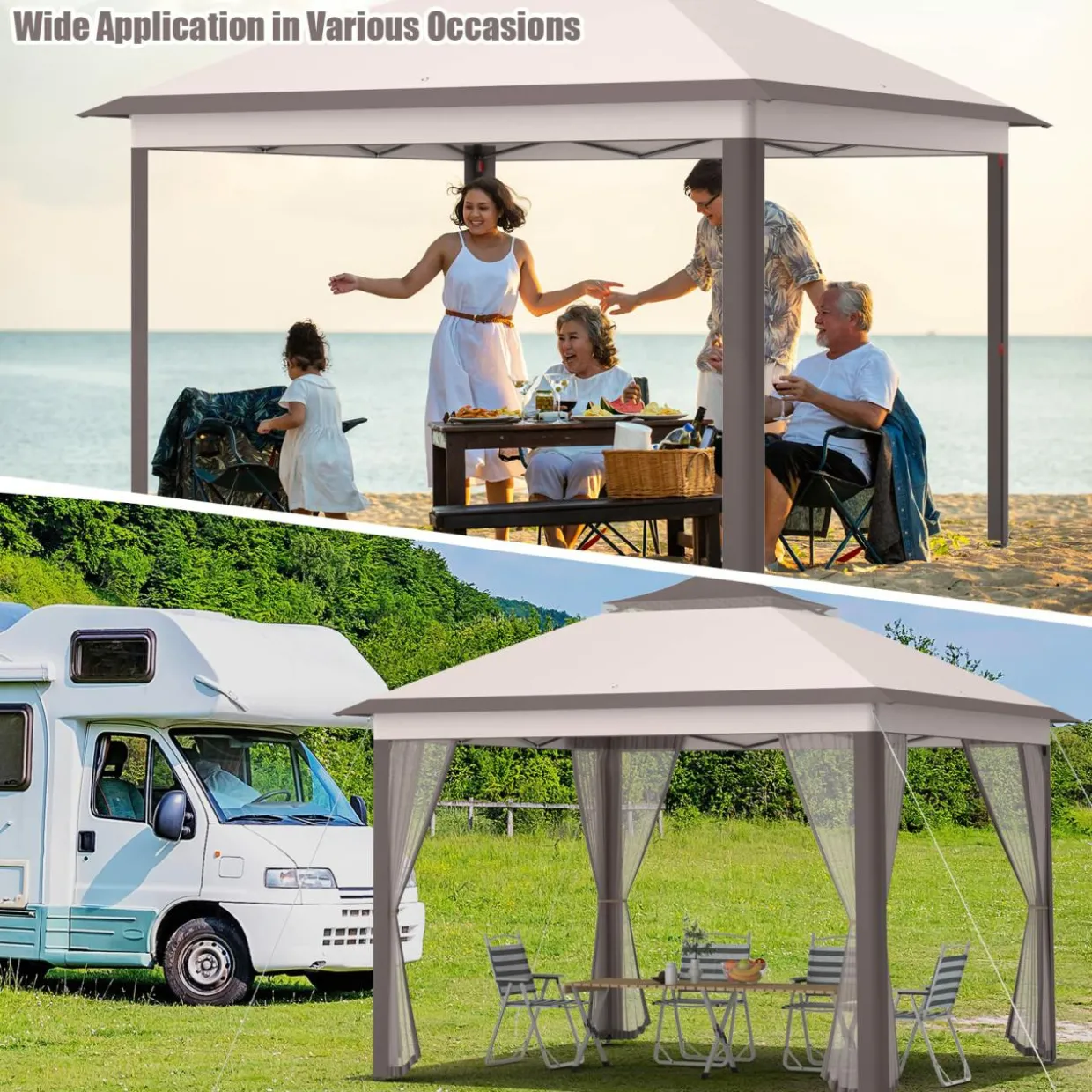 Tangkula 11x11 Ft Pop up Gazebo, 2-Tier Patio Gazebo with Netting, Carry Bag