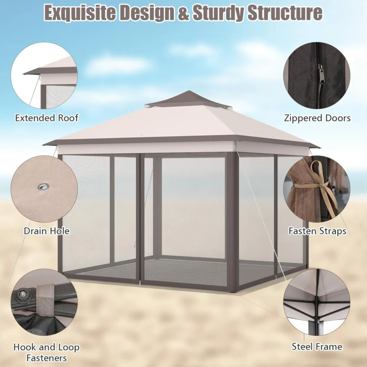 Tangkula 11x11 Ft Pop up Gazebo, 2-Tier Patio Gazebo with Netting, Carry Bag