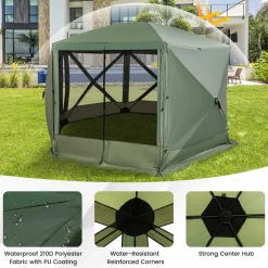 Tangkula 11.5x11.5 Ft Pop Up Gazebo with Netting, Portable Screen Tent with 6 Sided Mesh Walls