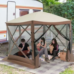 Tangkula 11.5x11.5 Ft Pop Up Gazebo with Netting, Portable Screen Tent with 6 Sided Mesh Walls
