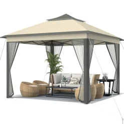 Tangkula 11x11 Ft Pop up Gazebo, 2-Tier Patio Gazebo with Netting, Carry Bag