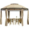 Tangkula 11.5x11.5 ft Round Patio Gazebo, 2-Tier Dome Gazebo with Removable Side Curtains
