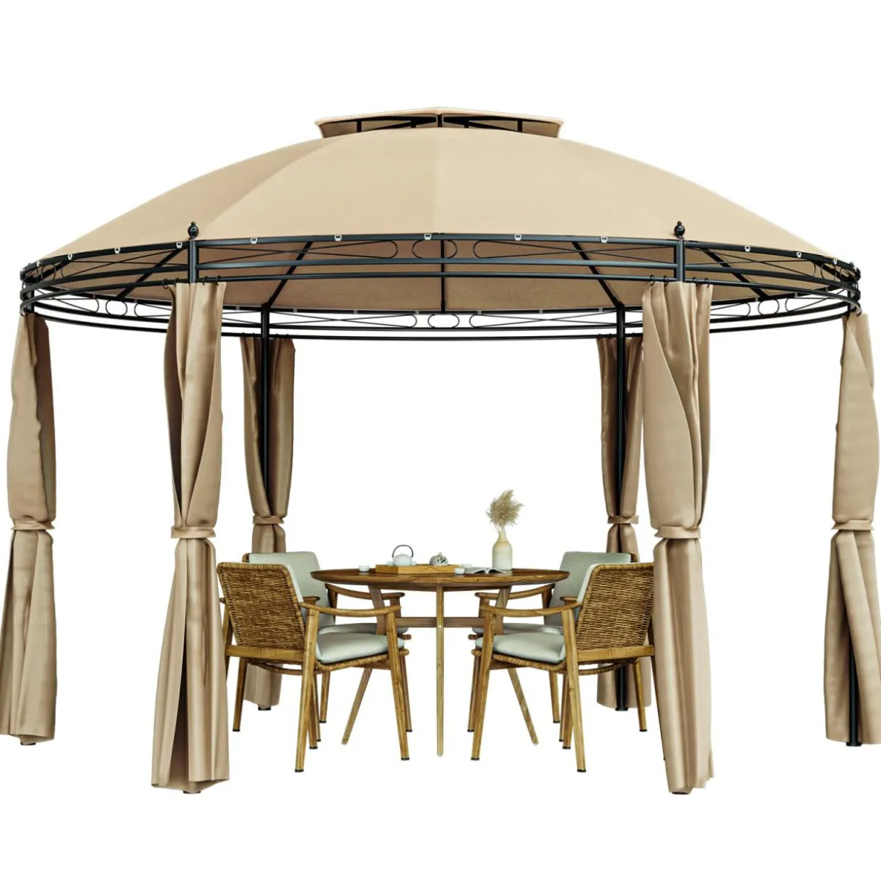 Tangkula 11.5x11.5 ft Round Patio Gazebo, 2-Tier Dome Gazebo with Removable Side Curtains