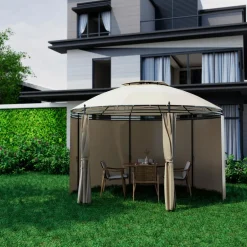 Tangkula 11.5x11.5 ft Round Patio Gazebo, 2-Tier Dome Gazebo with Removable Side Curtains