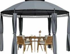 Tangkula 11.5x11.5 ft Round Patio Gazebo, 2-Tier Dome Gazebo with Removable Side Curtains