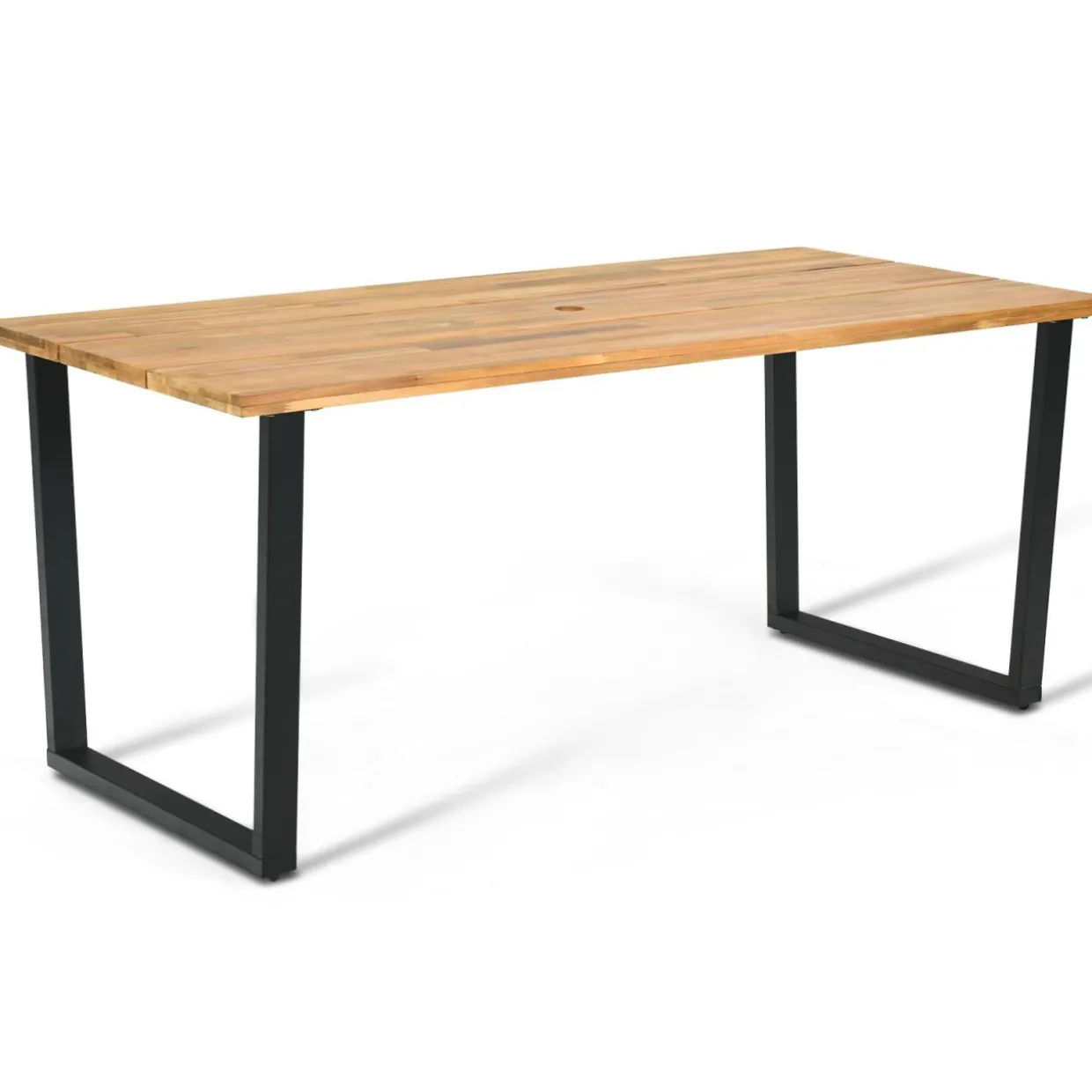 Tangkula 69"x 32"Patio Dining Table, Acacia Wood Rectangle Table with Metal Legs, 2" Umbrella Hole