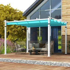 Tangkula 10x12Ft Aluminum Pergola, Patio Pergola with Retractable Sun Shade Canopy, Extra Large Patio Shelter Pavilion