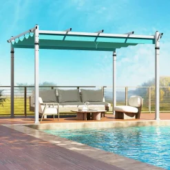 Tangkula 10x12Ft Aluminum Pergola, Patio Pergola with Retractable Sun Shade Canopy, Extra Large Patio Shelter Pavilion
