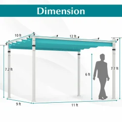 Tangkula 10x12Ft Aluminum Pergola, Patio Pergola with Retractable Sun Shade Canopy, Extra Large Patio Shelter Pavilion