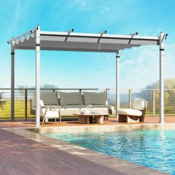 Tangkula 10x12Ft Aluminum Pergola, Patio Pergola with Retractable Sun Shade Canopy, Extra Large Patio Shelter Pavilion