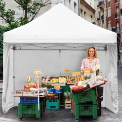 Tangkula 10x10ft Ez Pop up Canopy Tent, Commercial Instant Canopy with 8 Removable Zippered Sidewalls & Extended Awning