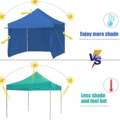 Tangkula 10x10ft Ez Pop up Canopy Tent, Commercial Instant Canopy with 8 Removable Zippered Sidewalls & Extended Awning