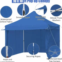 Tangkula 10x10ft Ez Pop up Canopy Tent, Commercial Instant Canopy with 8 Removable Zippered Sidewalls & Extended Awning