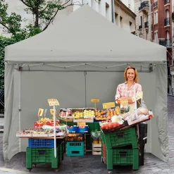 Tangkula 10x10ft Ez Pop up Canopy Tent, Commercial Instant Canopy with 8 Removable Zippered Sidewalls & Extended Awning