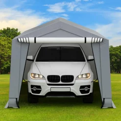 Tangkula 10x16Ft Heavy-Duty Carport, Outdoor Portable Garage with Reinforced Triangular Beams, Galvanized Steel Frame