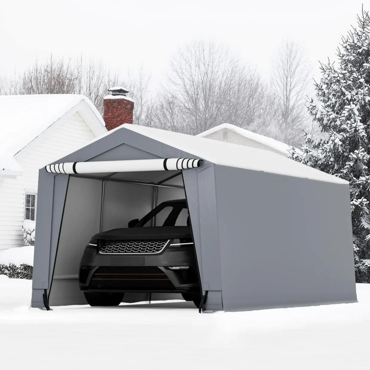 Tangkula 10x16Ft Heavy-Duty Carport, Outdoor Portable Garage with Reinforced Triangular Beams, Galvanized Steel Frame