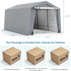 Tangkula 10x16Ft Heavy-Duty Carport, Outdoor Portable Garage with Reinforced Triangular Beams, Galvanized Steel Frame