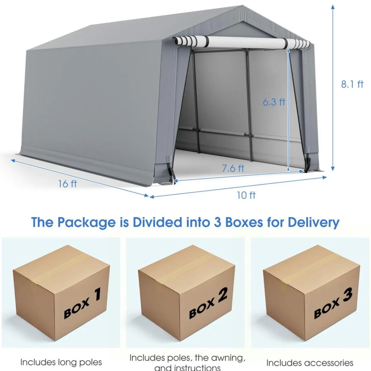 Tangkula 10x16Ft Heavy-Duty Carport, Outdoor Portable Garage with Reinforced Triangular Beams, Galvanized Steel Frame