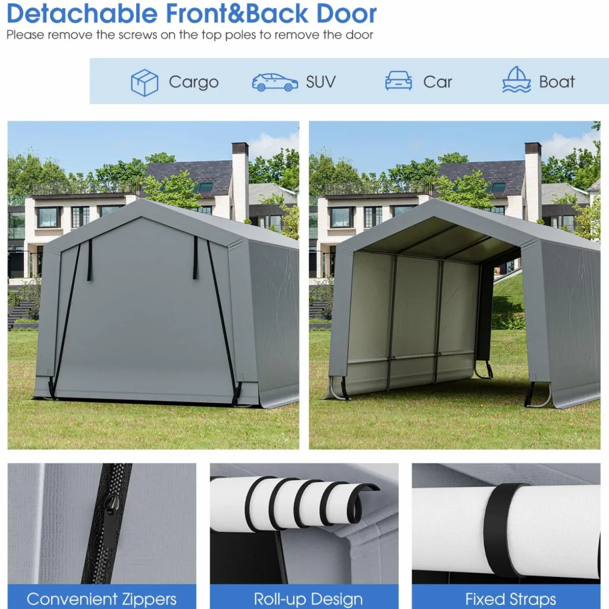 Tangkula 10x16Ft Heavy-Duty Carport, Outdoor Portable Garage with Reinforced Triangular Beams, Galvanized Steel Frame