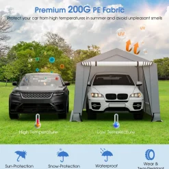 Tangkula 10x16Ft Heavy-Duty Carport, Outdoor Portable Garage with Reinforced Triangular Beams, Galvanized Steel Frame