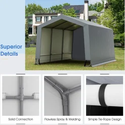 Tangkula 10x16Ft Heavy-Duty Carport, Outdoor Portable Garage with Reinforced Triangular Beams, Galvanized Steel Frame
