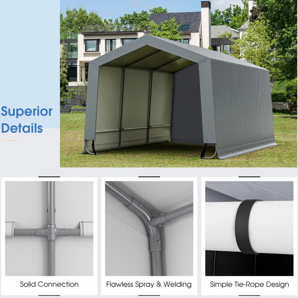 Tangkula 10x16Ft Heavy-Duty Carport, Outdoor Portable Garage with Reinforced Triangular Beams, Galvanized Steel Frame