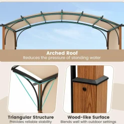 Tangkula 10x12Ft Pergola, Arched Patio Pergola with Retractable Sun Shade Canopy