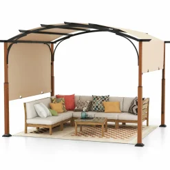 Tangkula 10x12Ft Pergola, Arched Patio Pergola with Retractable Sun Shade Canopy