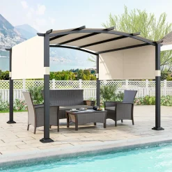 Tangkula 10x10Ft Pergola, Patio Pergola with Retractable Sun Shade Canopy, Extra Large Patio Shelter Pavilion