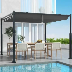 Tangkula 10x10Ft Pergola, Patio Pergola with Retractable Sun Shade Canopy