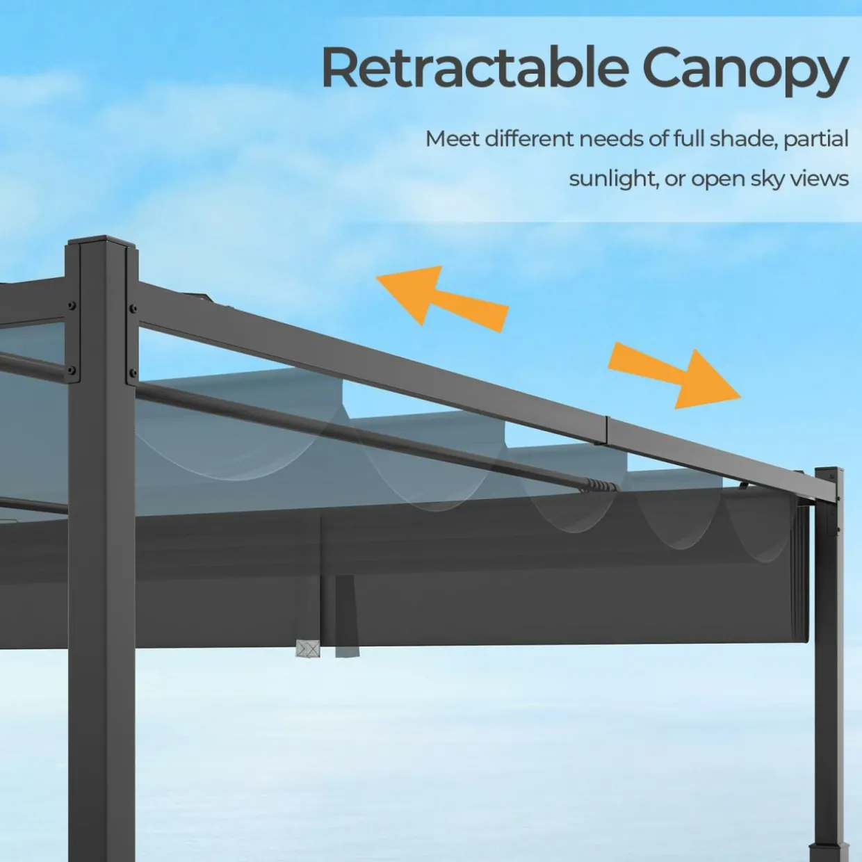 Tangkula 10x10Ft Pergola, Patio Pergola with Retractable Sun Shade Canopy