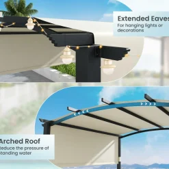 Tangkula 10x10Ft Pergola, Patio Pergola with Retractable Sun Shade Canopy, Extra Large Patio Shelter Pavilion