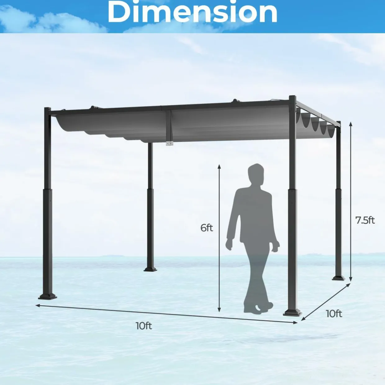 Tangkula 10x10Ft Pergola, Patio Pergola with Retractable Sun Shade Canopy