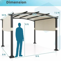Tangkula 10x10Ft Pergola, Patio Pergola with Retractable Sun Shade Canopy, Extra Large Patio Shelter Pavilion
