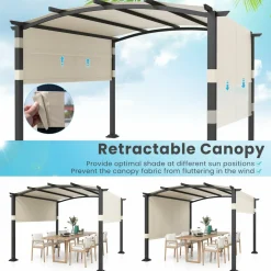 Tangkula 10x10Ft Pergola, Patio Pergola with Retractable Sun Shade Canopy, Extra Large Patio Shelter Pavilion