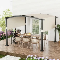 Tangkula 10x10Ft Pergola, Patio Pergola with Retractable Sun Shade Canopy, Extra Large Patio Shelter Pavilion