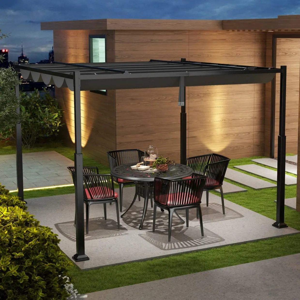 Tangkula 10x10Ft Pergola, Patio Pergola with Retractable Sun Shade Canopy