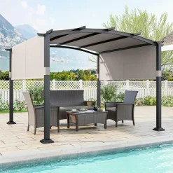 Tangkula 10x10Ft Pergola, Patio Pergola with Retractable Sun Shade Canopy, Extra Large Patio Shelter Pavilion