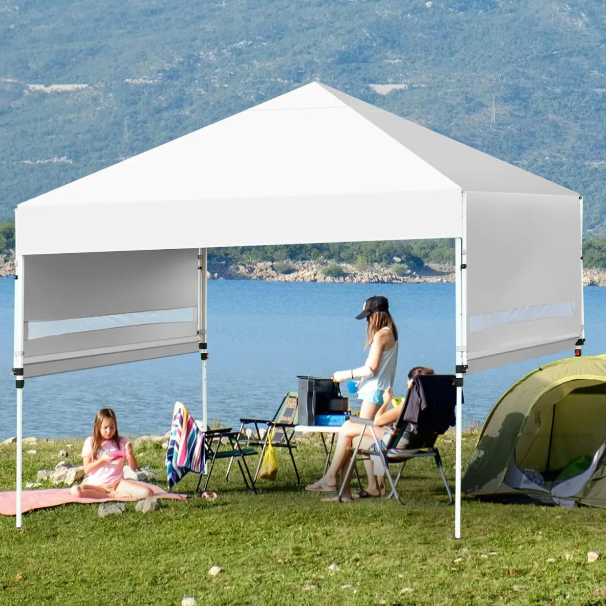 Tangkula 10x17FT Pop Up Canopy Tent, Portable Outdoor Tent w/ Adjustable Dual Awnings