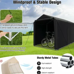 Tangkula 7x5.2Ft Portable Shed, Outdoor Storage Shelter with Waterproof Cover & Roll-up Zipper Door